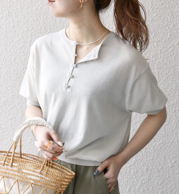 SHIPS any「《一部予約》SHIPS any:〈接触冷感/手洗い可能〉ビジュー ヘンリーネック ニット プルオーバー」|ニット・セーター|