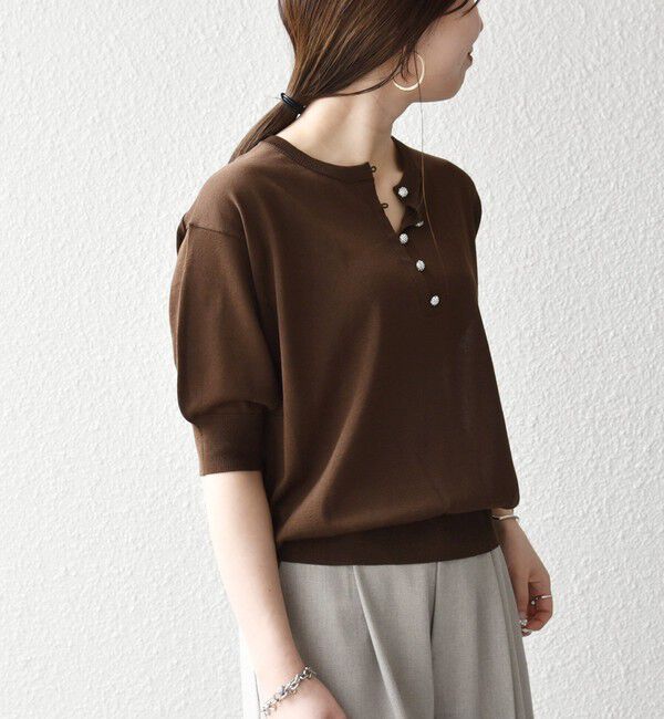 SHIPS any「《一部予約》SHIPS any:〈接触冷感/手洗い可能〉ビジュー ヘンリーネック ニット プルオーバー」|ニット・セーター|