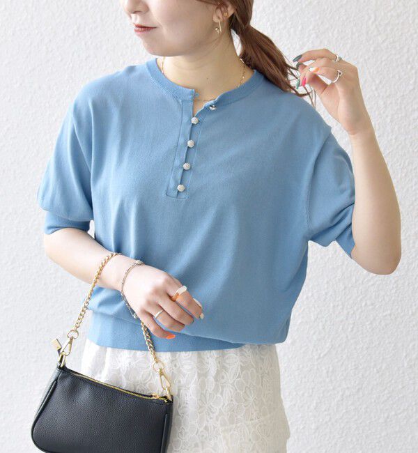 SHIPS any「《一部予約》SHIPS any:〈接触冷感/手洗い可能〉ビジュー ヘンリーネック ニット プルオーバー」|ニット・セーター|