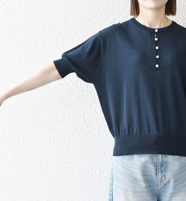 SHIPS any「《一部予約》SHIPS any:〈接触冷感/手洗い可能〉ビジュー ヘンリーネック ニット プルオーバー」|ニット・セーター|