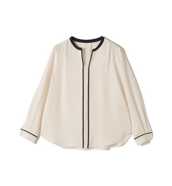 SHIPS for women「〈手洗い可能〉配色 パイピング キーネック 長袖ブラウス」|シャツ・ブラウス|