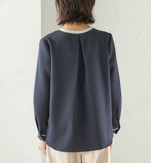 SHIPS for women「〈手洗い可能〉配色 パイピング キーネック 長袖ブラウス」|シャツ・ブラウス|