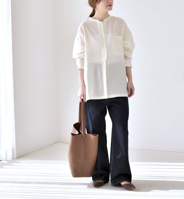 quaranciel「quaranciel:〈洗濯機可能〉リネン ミックス バンドカラー ポケット シャツ」|シャツ・ブラウス|