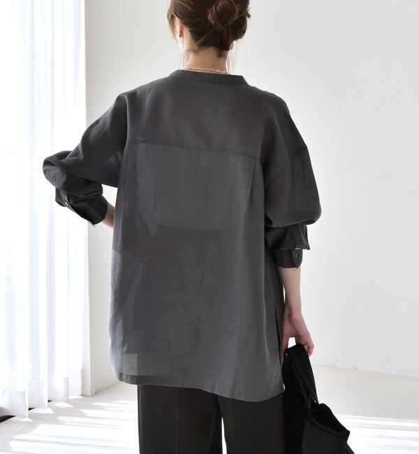 quaranciel「quaranciel:〈洗濯機可能〉リネン ミックス バンドカラー ポケット シャツ」|シャツ・ブラウス|