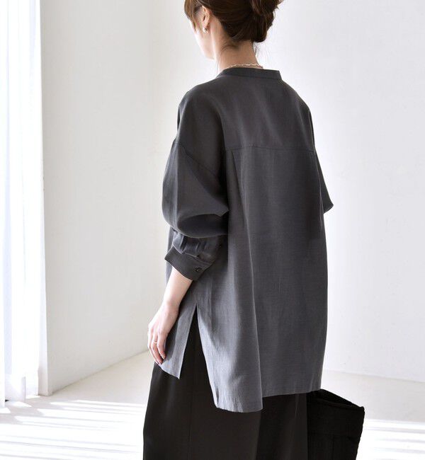 quaranciel「quaranciel:〈洗濯機可能〉リネン ミックス バンドカラー ポケット シャツ」|シャツ・ブラウス|