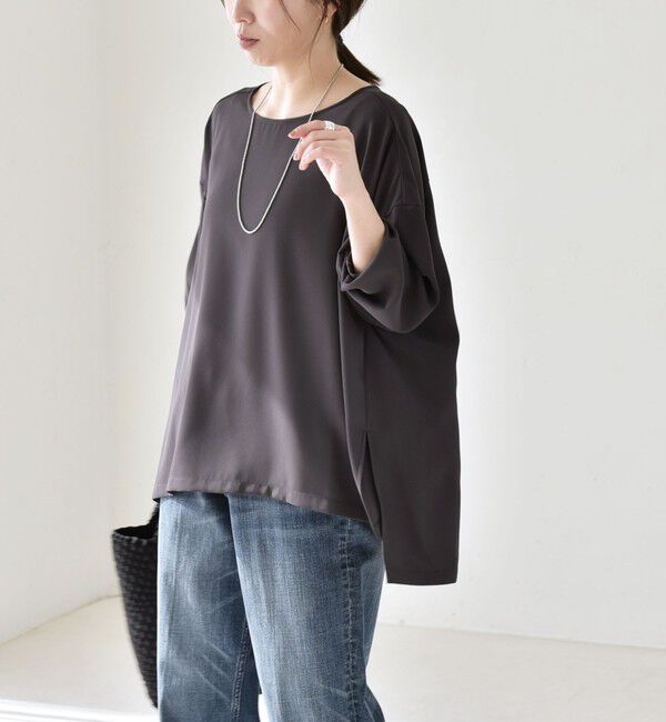 quaranciel「quaranciel:〈洗濯機可能〉ジョーゼット ニュアンス  T-ブラウス」|シャツ・ブラウス|チャコールグレー