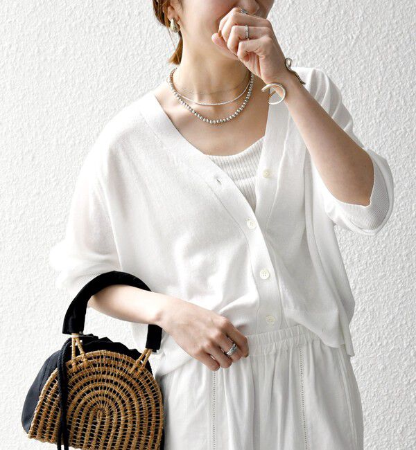 SHIPS any「SHIPS any:〈手洗い可能〉リネン ミックス Vネック ショート シアー カーディガン 2」|カーディガン|