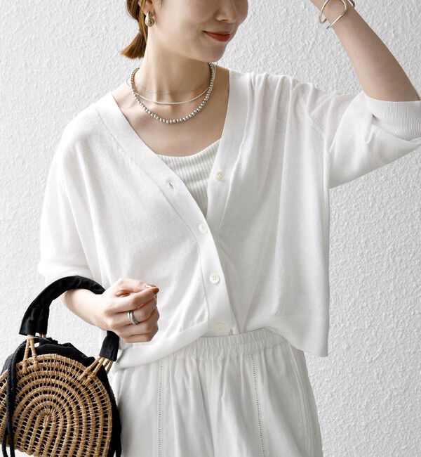 SHIPS any「SHIPS any:〈手洗い可能〉リネン ミックス Vネック ショート シアー カーディガン 2」|カーディガン|