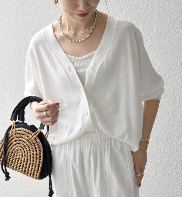 SHIPS any「SHIPS any:〈手洗い可能〉リネン ミックス Vネック ショート シアー カーディガン 2」|カーディガン|