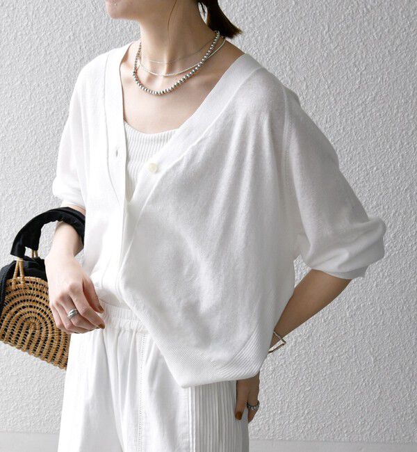 SHIPS any「SHIPS any:〈手洗い可能〉リネン ミックス Vネック ショート シアー カーディガン 2」|カーディガン|