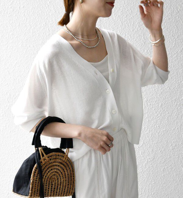 SHIPS any「SHIPS any:〈手洗い可能〉リネン ミックス Vネック ショート シアー カーディガン 2」|カーディガン|