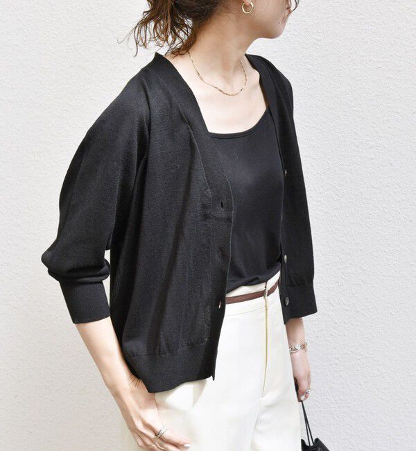 SHIPS any「SHIPS any:〈手洗い可能〉リネン ミックス Vネック ショート シアー カーディガン 2」|カーディガン|