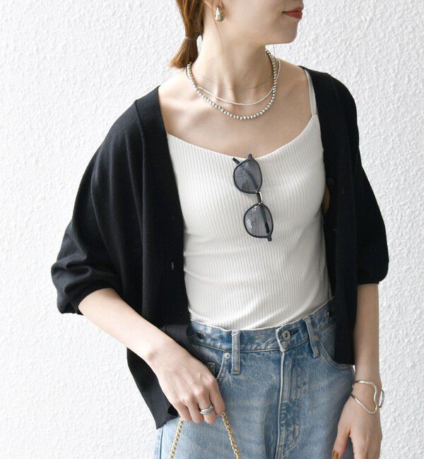 SHIPS any「SHIPS any:〈手洗い可能〉リネン ミックス Vネック ショート シアー カーディガン 2」|カーディガン|