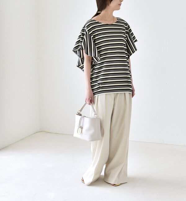 quaranciel「《予約》quaranciel:〈洗濯機可能〉マルチボーダー ラッフル コクーン プルオーバー」|Tシャツ・カットソー|