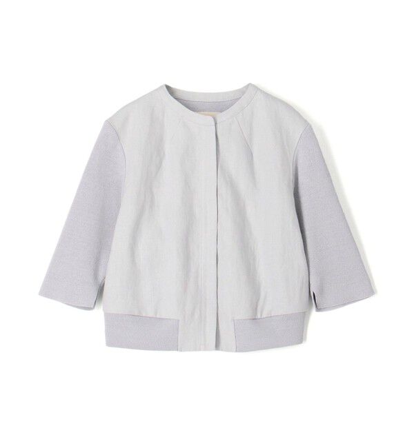 DES PRES「リネンファブリックコンビ ショートニットジャケット」|ノーカラージャケット|61 ライトブルー