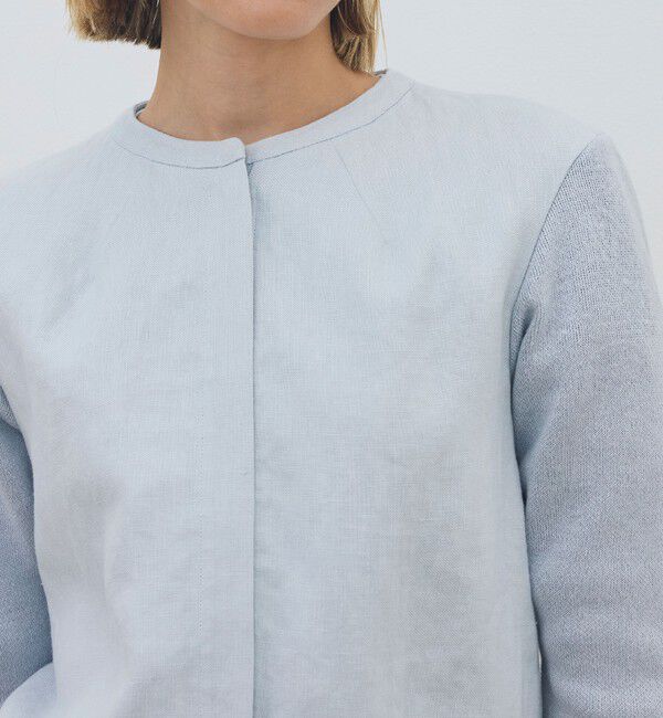 DES PRES「リネンファブリックコンビ ショートニットジャケット」|ノーカラージャケット|