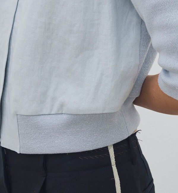 DES PRES「リネンファブリックコンビ ショートニットジャケット」|ノーカラージャケット|