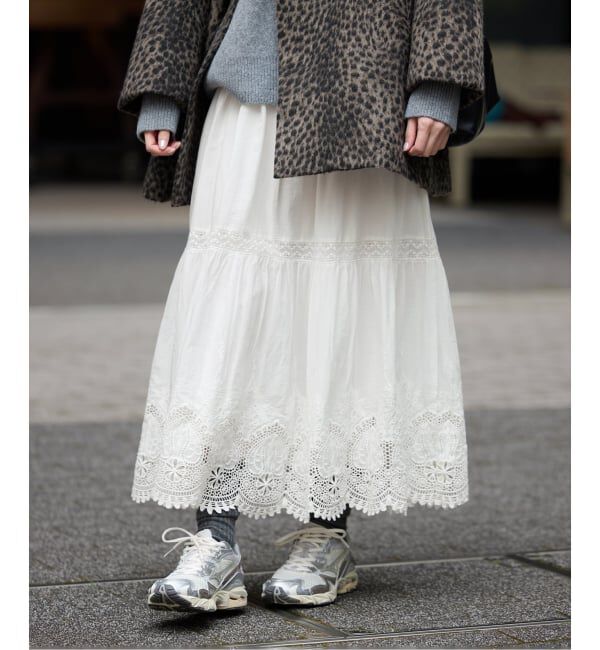 SLOBE IENA「《WEB限定/追加3予約》コットンボイルケミカルレーススカート」|スカート|