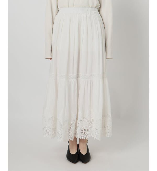 SLOBE IENA「《WEB限定/追加3予約》コットンボイルケミカルレーススカート」|スカート|