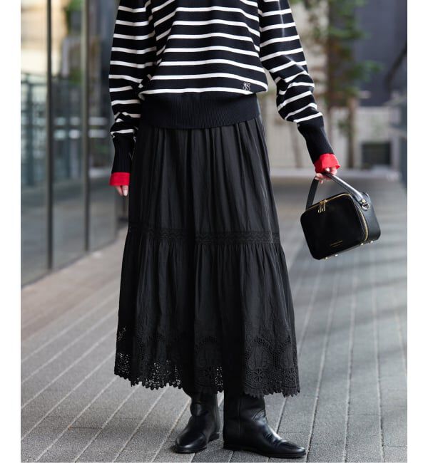 SLOBE IENA「《WEB限定/追加3予約》コットンボイルケミカルレーススカート」|スカート|