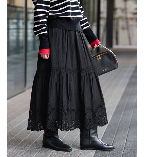 SLOBE IENA「《WEB限定/追加3予約》コットンボイルケミカルレーススカート」|スカート|