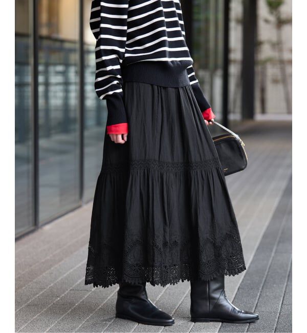 SLOBE IENA「《WEB限定/追加3予約》コットンボイルケミカルレーススカート」|スカート|
