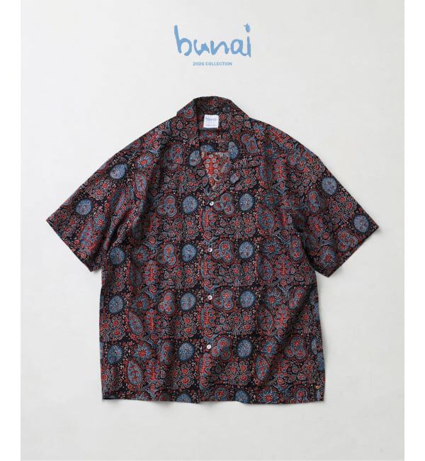 JOURNAL STANDARD relume「《予約》bunai / ブナイ 別注 アジュラク プリント オープンカラー半袖シャツ」|シャツ・ブラウス|ブラック