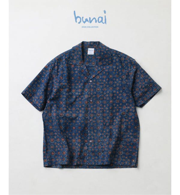 JOURNAL STANDARD relume「《予約》bunai / ブナイ 別注 アジュラク プリント オープンカラー半袖シャツ」|シャツ・ブラウス|ネイビー
