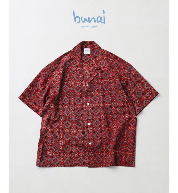 JOURNAL STANDARD relume「《予約》bunai / ブナイ 別注 アジュラク プリント オープンカラー半袖シャツ」|シャツ・ブラウス|レッド