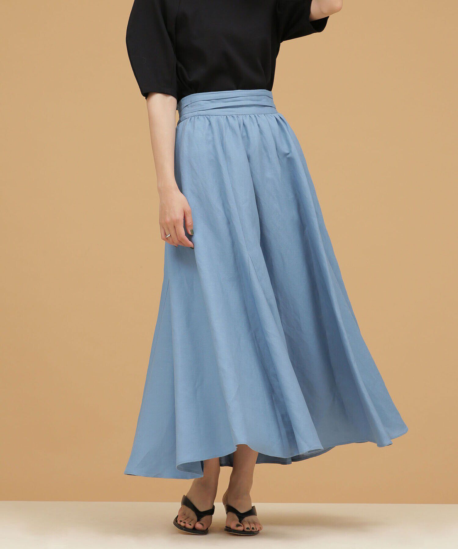 nano･universe「LB.03/リネンブレンドギャザーフレアスカート（セットアップ可）」|スカート|L.ブルー1