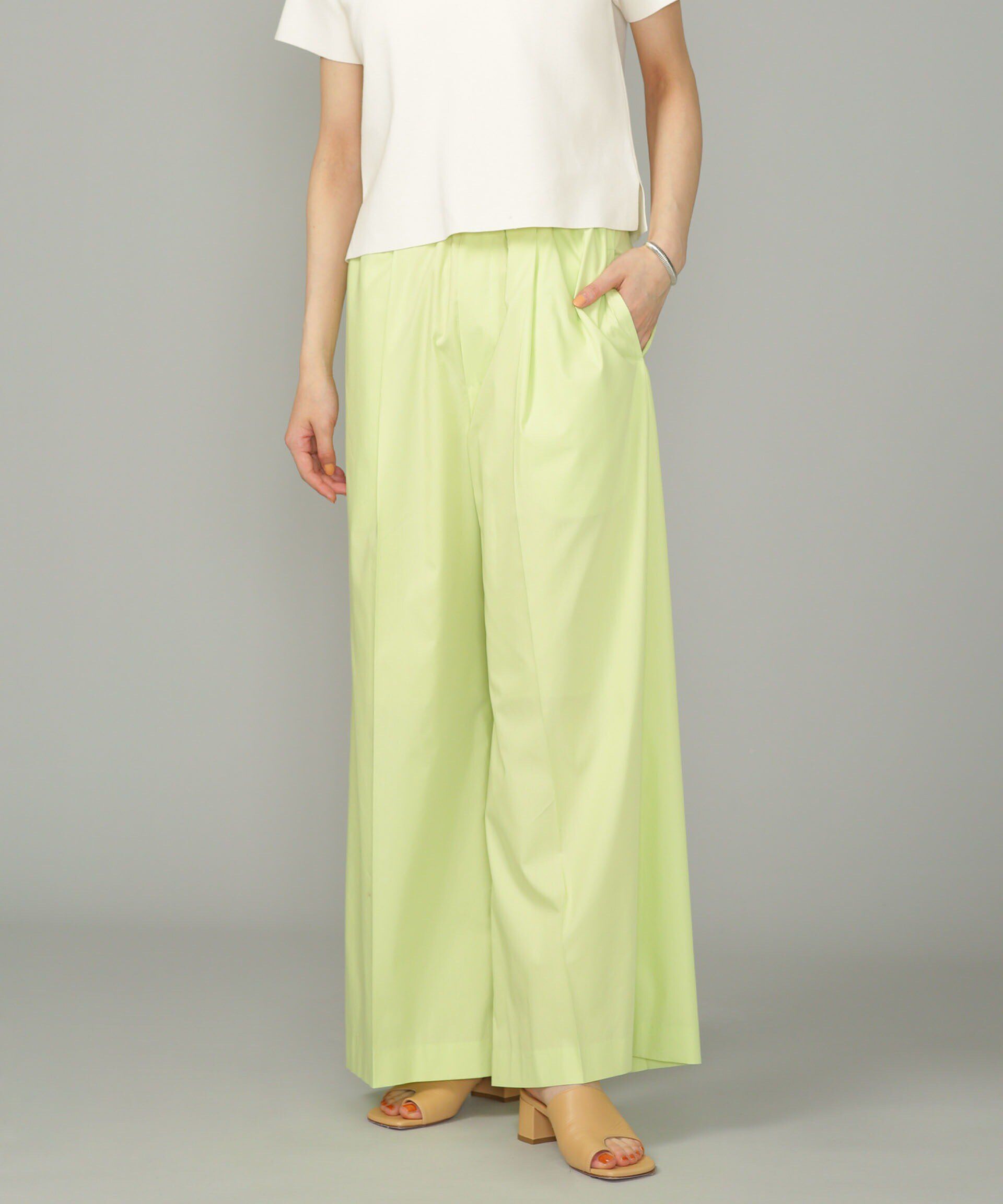 nano･universe「LB.01/コットンポリエステル ワイドパンツ」|チノ|ライムグリー 1