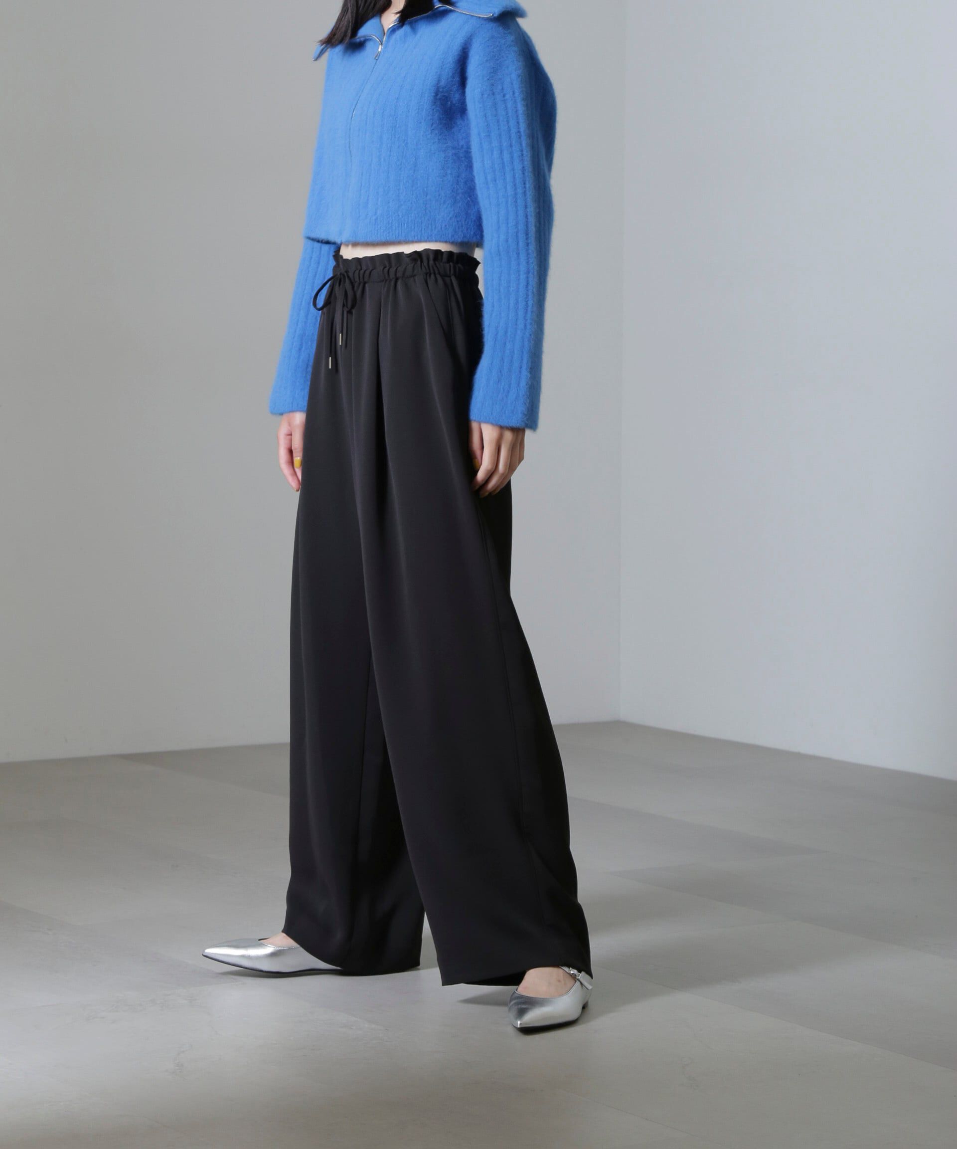 nano･universe「ドロストギャザーパンツ(セットアップ可)」|チノ|ブラック