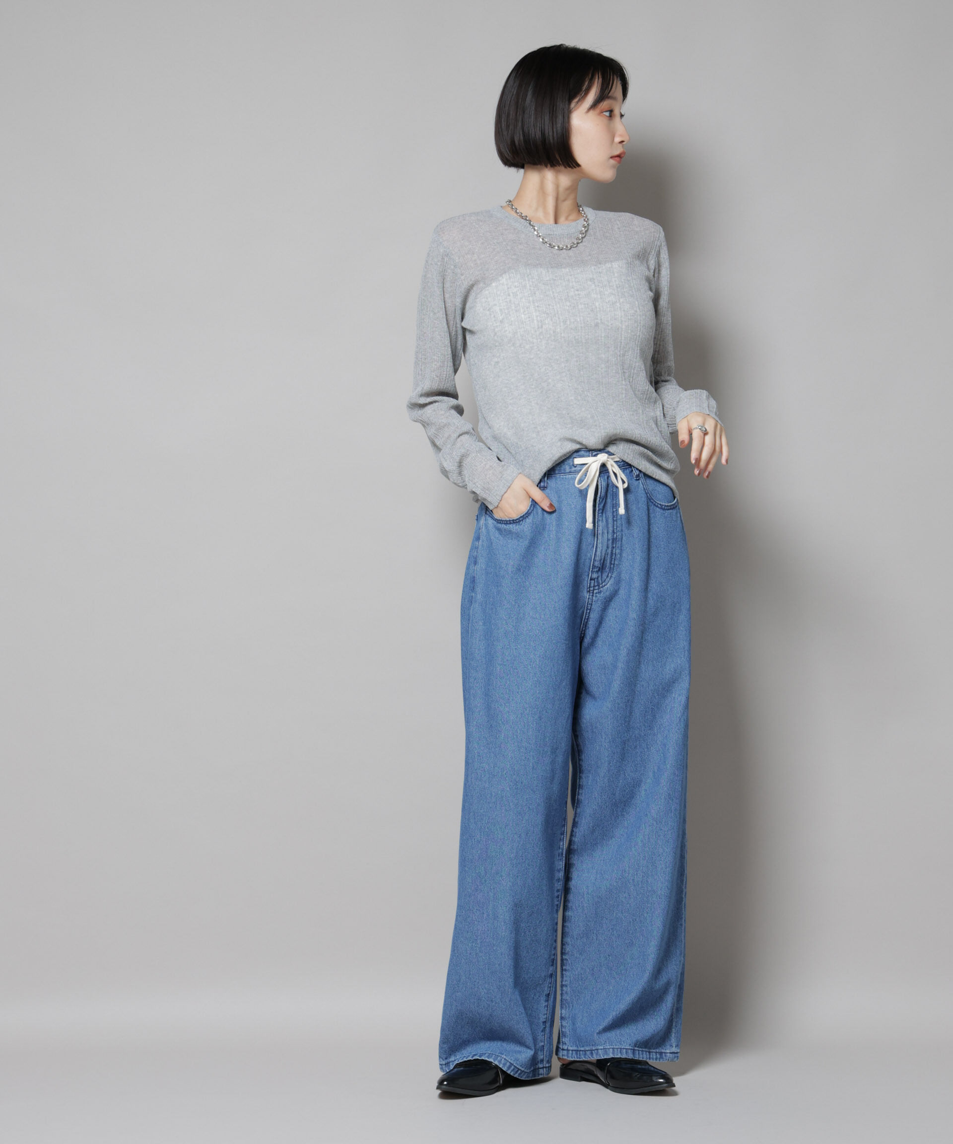 nano･universe「シアーランダムリブクルーネックニット」|ニット・セーター|