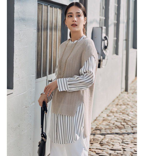 自由区「【洗える】SOMELOSテンセルチュニック シャツ」|シャツ・ブラウス|オフ&times;スレート