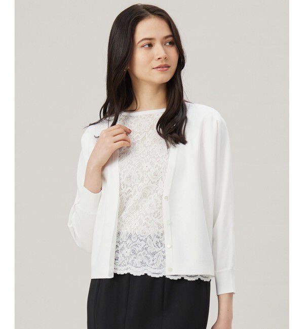 自由区「【接触冷感・UVカット・洗える】クレープストレッチニット カーディガン」|カーディガン|オフ