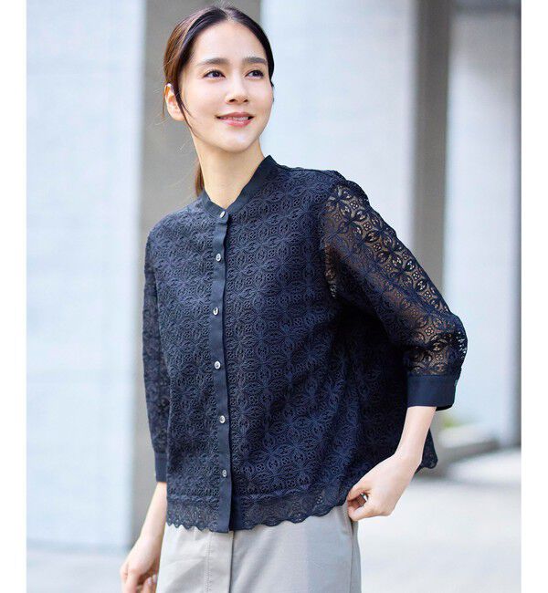 自由区「【カタログ掲載】ジオメトリックレース ブラウス」|シャツ・ブラウス|ブラック