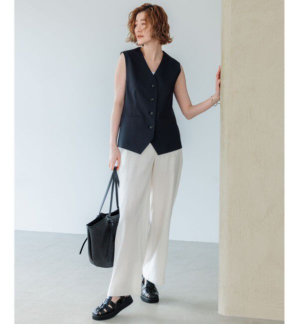 23区「【セットアップ対応/洗える】コットンリネン オックスストレッチ ジレ」|その他|