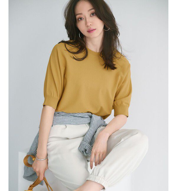 23区「【洗える】レーヨンポリエステルストレッチ ドルマン ニット」|ニット・セーター|マスタード系