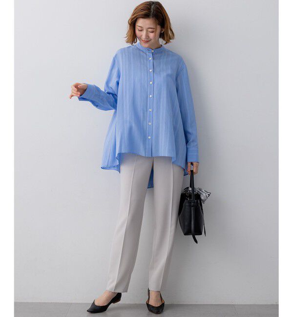 23区「ドビーストライプ バックタック フレアブラウス」|シャツ・ブラウス|