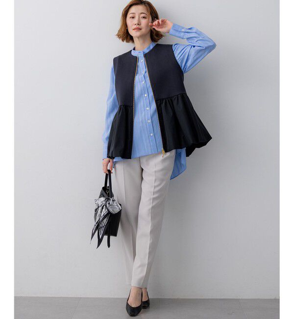 23区「ドビーストライプ バックタック フレアブラウス」|シャツ・ブラウス|