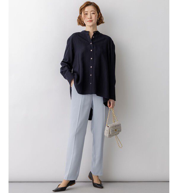 23区「ドビーストライプ バックタック フレアブラウス」|シャツ・ブラウス|