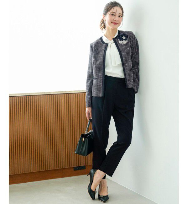 ANY SIS「リップルボーダーストレッチ ジャケット」|ノーカラージャケット|