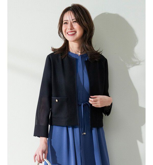 ANY SIS「シアーメッシュ ノーカラージャケット」|ノーカラージャケット|ネイビー