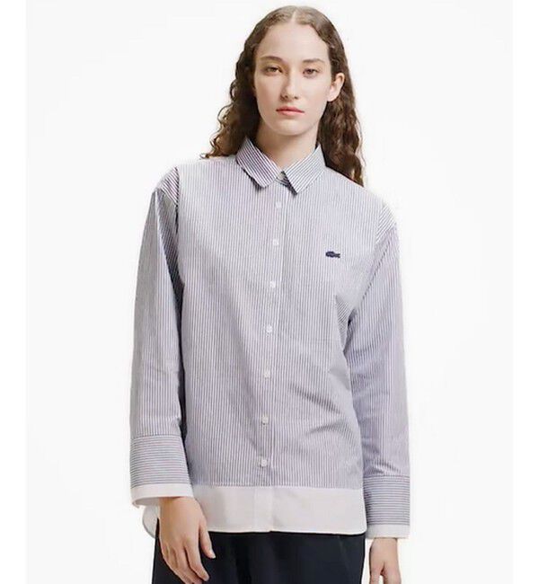 LACOSTE「レイヤード風デザイン ストライプシャツ」|シャツ・ブラウス|ネイビー