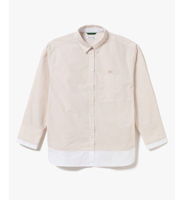 LACOSTE「レイヤード風デザイン ストライプシャツ」|シャツ・ブラウス|ベージュ