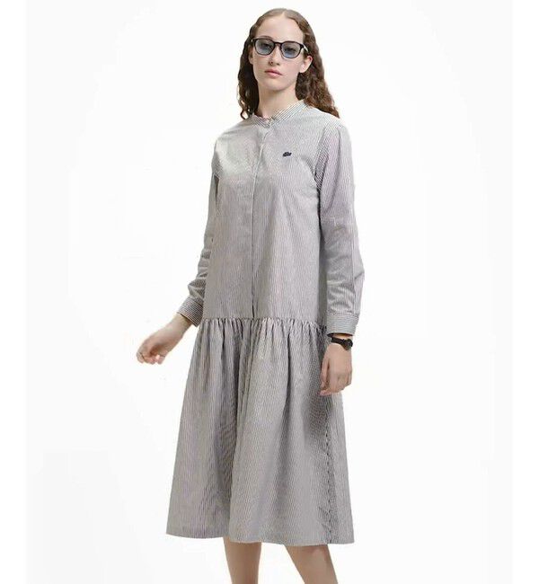 LACOSTE「バンドカラーロングシャツドレス / ストライプシャツワンピース」|ワンピース|ホワイト