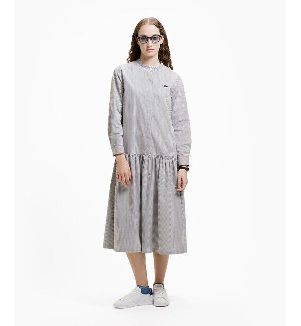LACOSTE「バンドカラーロングシャツドレス / ストライプシャツワンピース」|ワンピース|