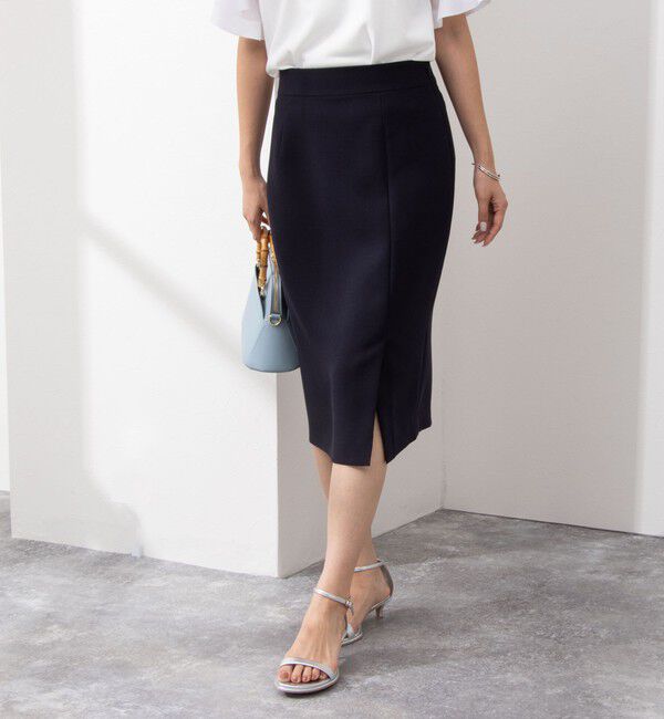 NOLLEY'S sophi「《セットアップ対応》ウォッシャブル撥水ダブルクロスサイドスリットスカート」|タイト|ネイビー