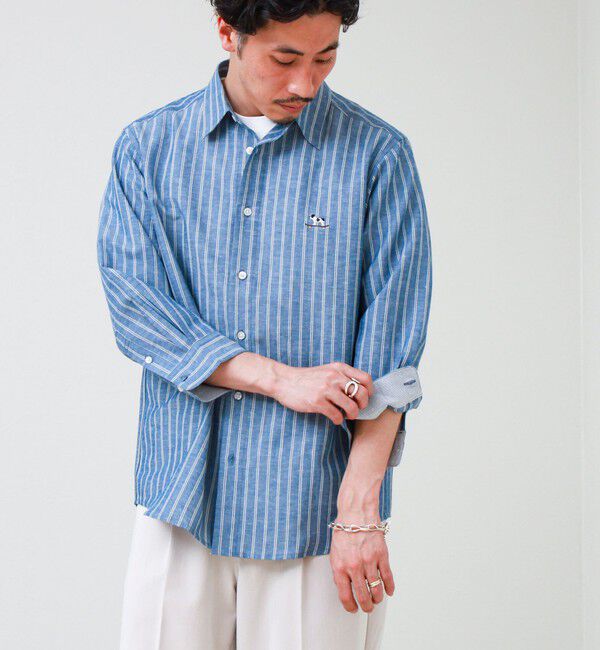 GLOSTER「【フレブル刺繍】七分袖シャツ ストライプ/無地」|シャツ・ブラウス|