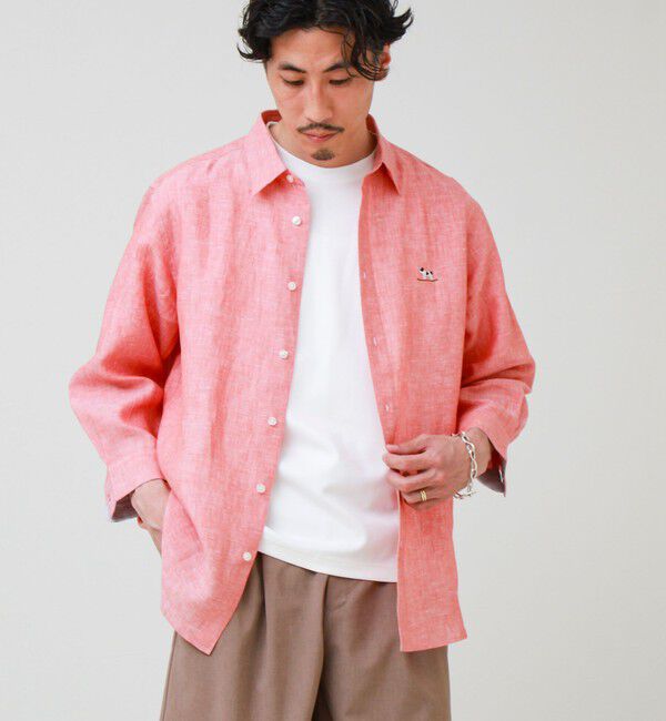 GLOSTER「【フレブル刺繍】七分袖シャツ ストライプ/無地」|シャツ・ブラウス|ピンク